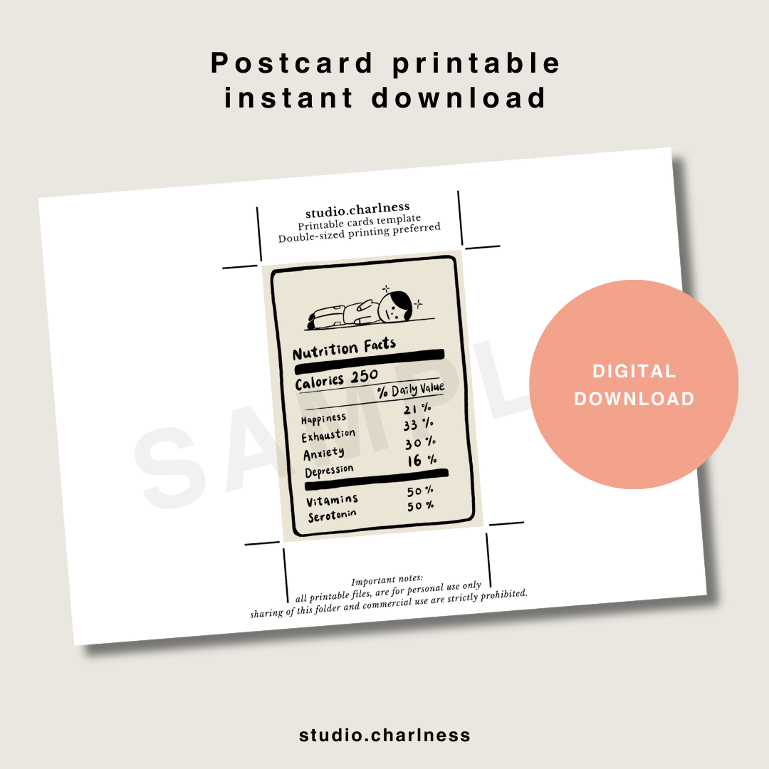 Emotion nutrition facts postcard printable