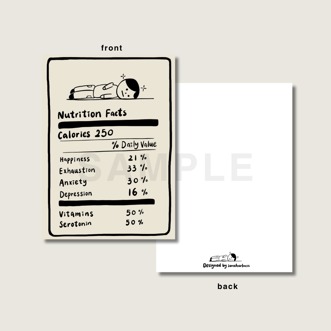 Emotion nutrition facts postcard printable