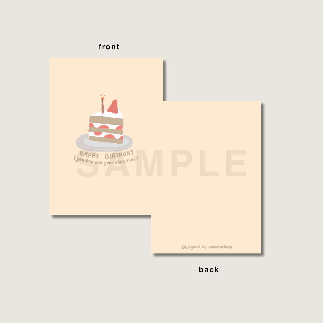 Birthday cake illustration greeting card printable