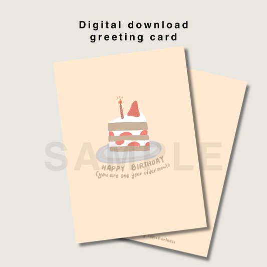 Birthday cake illustration greeting card printable